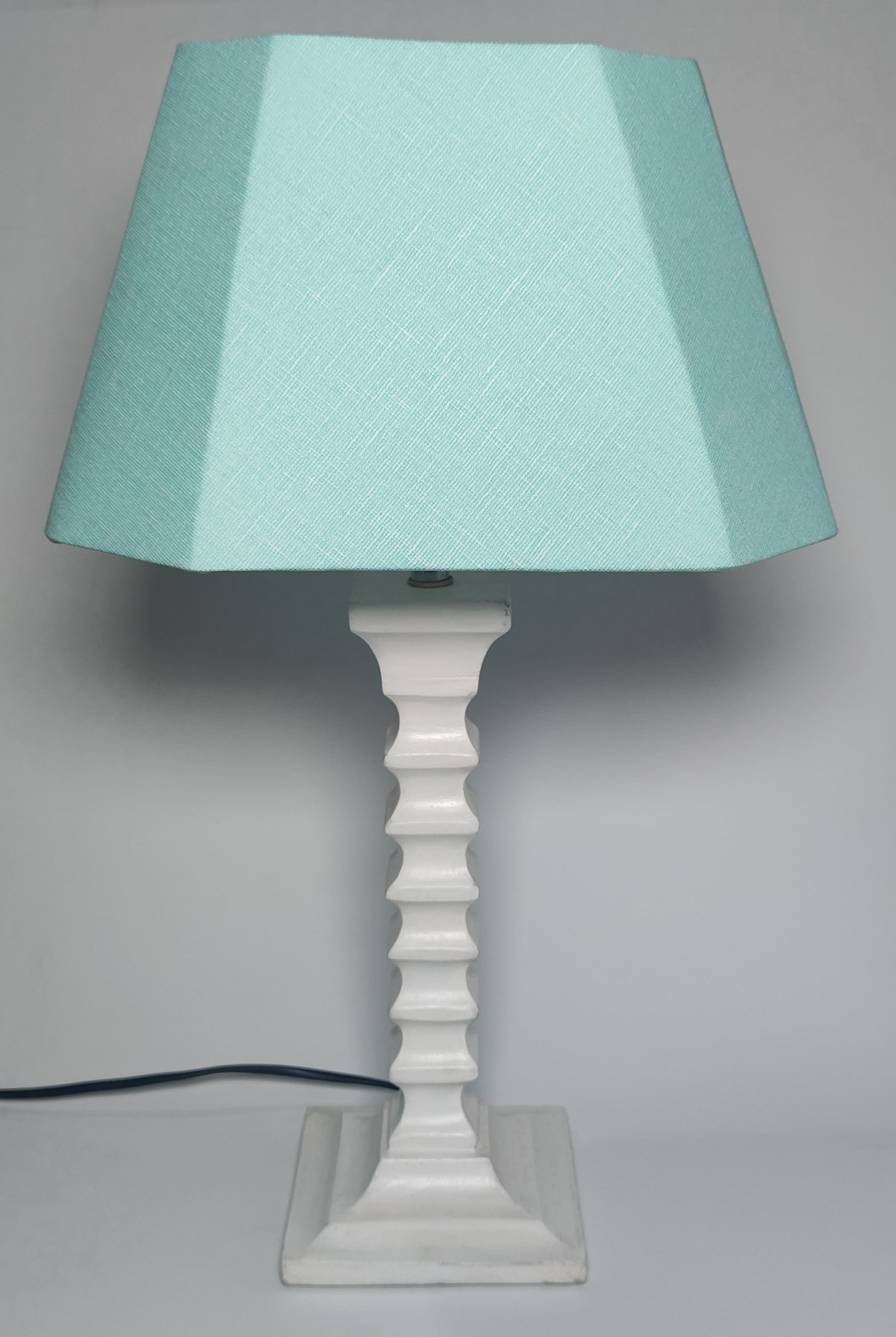 Turq Table Lamp - Handcrafted Wooden Table Lamp with Pastel Aqua Cotton Linen Lampshade - Rhaa