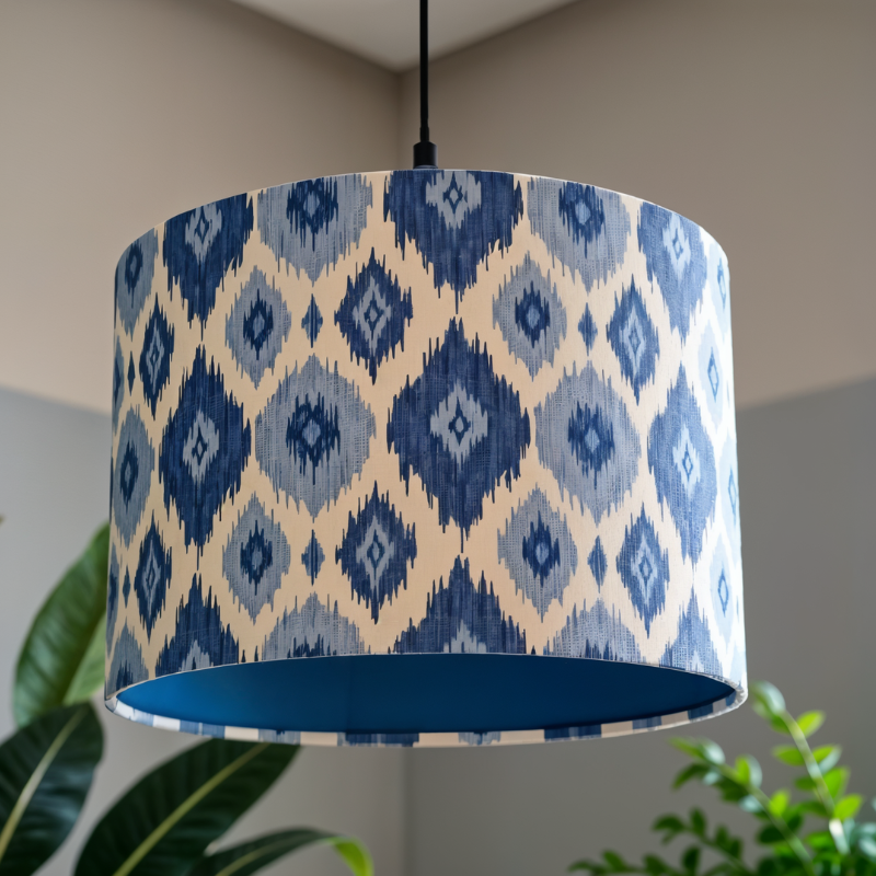 Blue and White Santorini Pendant Lamp – Handcrafted Cotton Hanging Lamp for Living Room & Home Décor - Rhaa