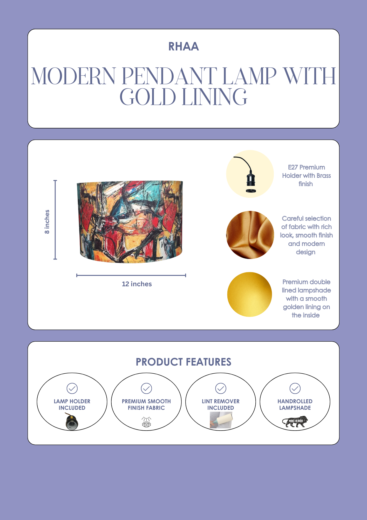 Modern Art Abstract Pendant Lamp - Handcrafted Cotton Hanging Lampshade, Designer Home Lighting - Rhaa