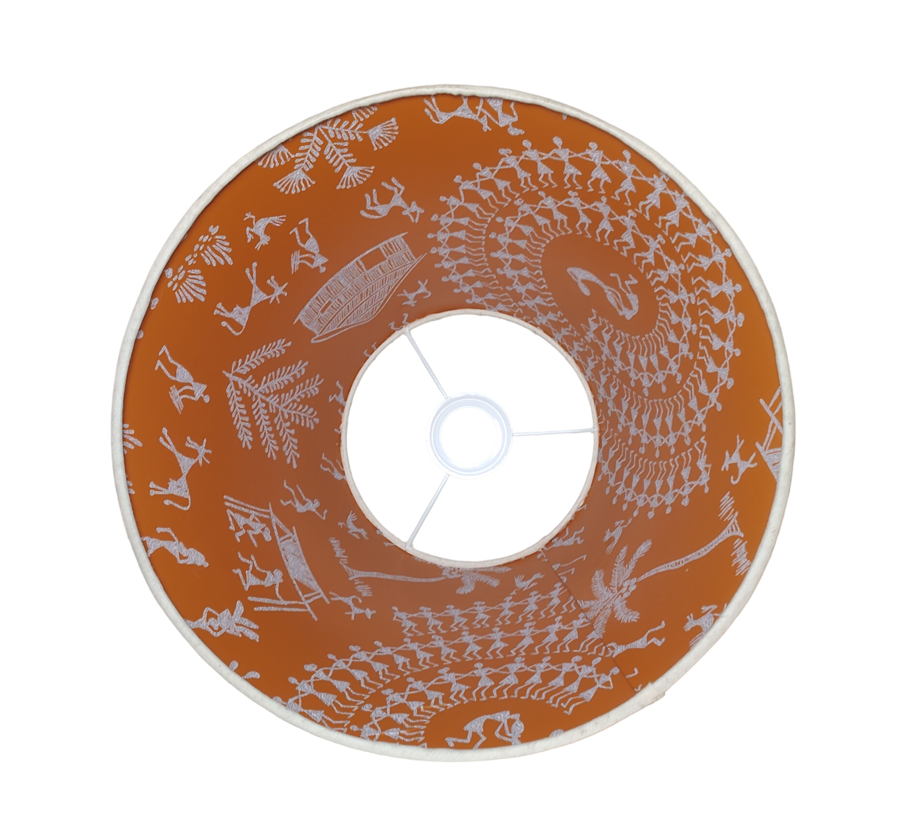 Warli Art Pendant Lamp - Handcrafted Cotton Jute Hanging Lamp with Traditional Indian Design - Rhaa