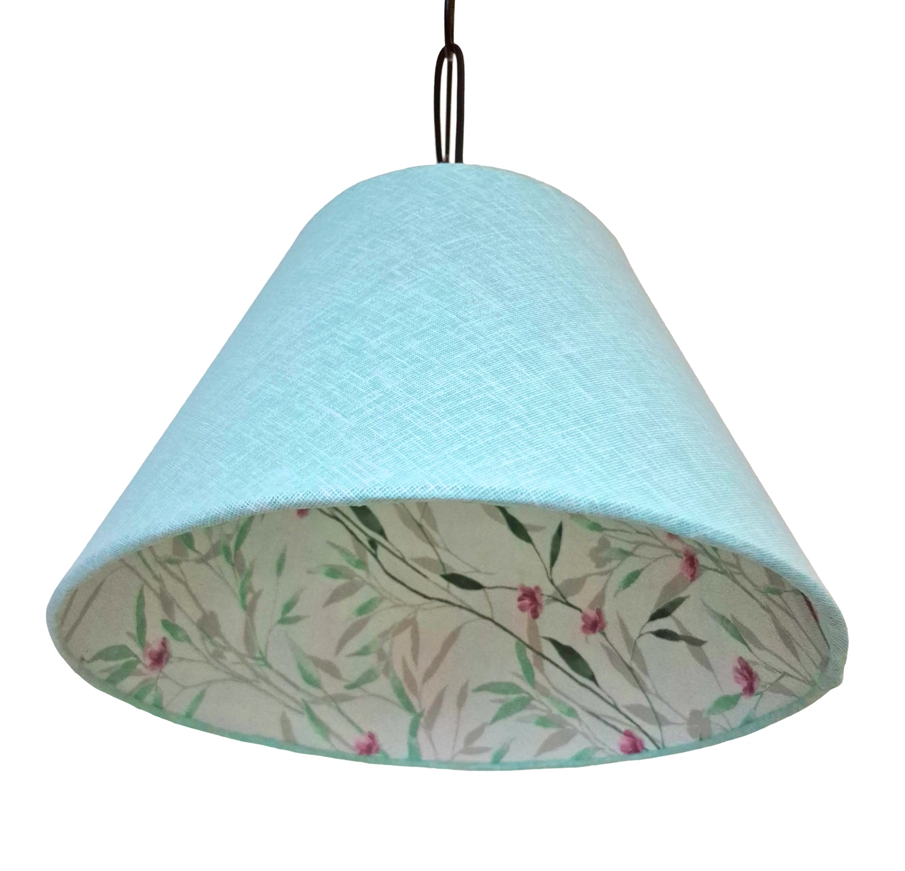 Aqua Pendant Lamp - Handcrafted Conical Hanging Lamp with Floral Interior Design - Rhaa