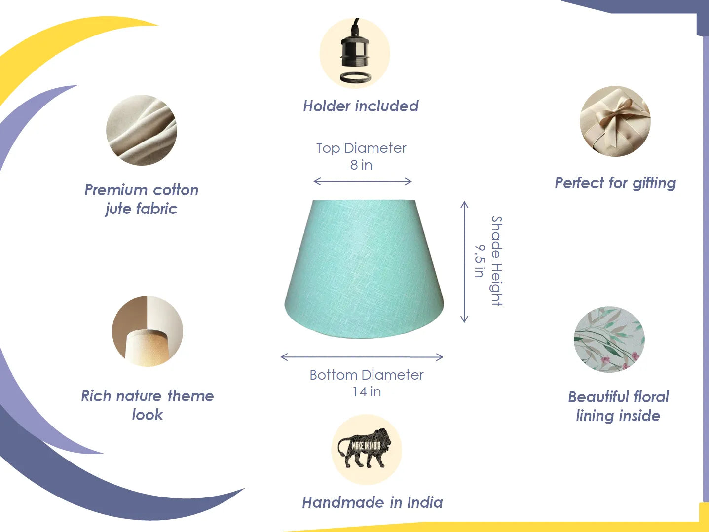 Aqua Pendant Lamp - Handcrafted Conical Hanging Lamp with Floral Interior Design - Rhaa