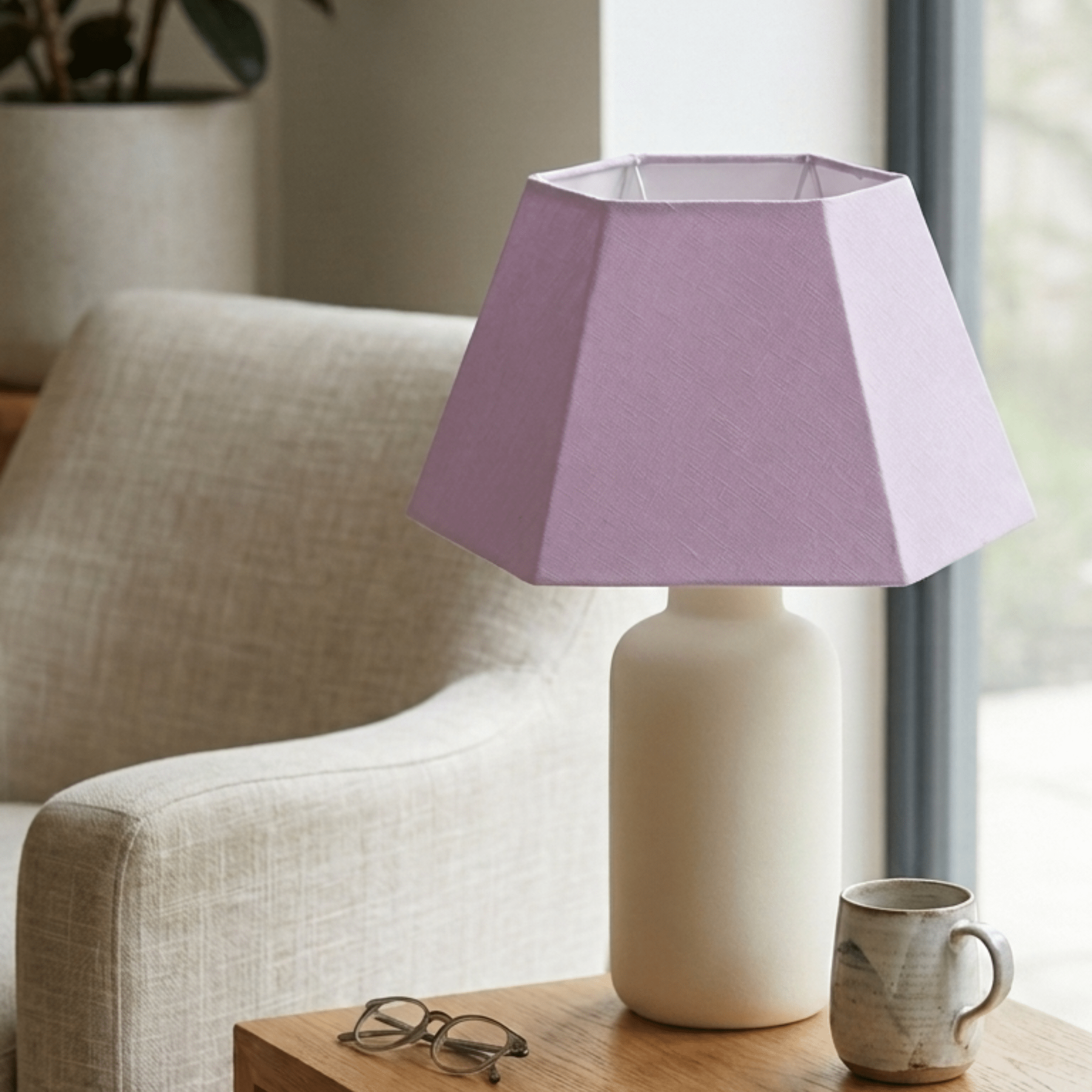 Rectangular Cut Lavy Lampshade - Lavender Cotton Linen Lampshade for Table Lamps - Rhaa - 