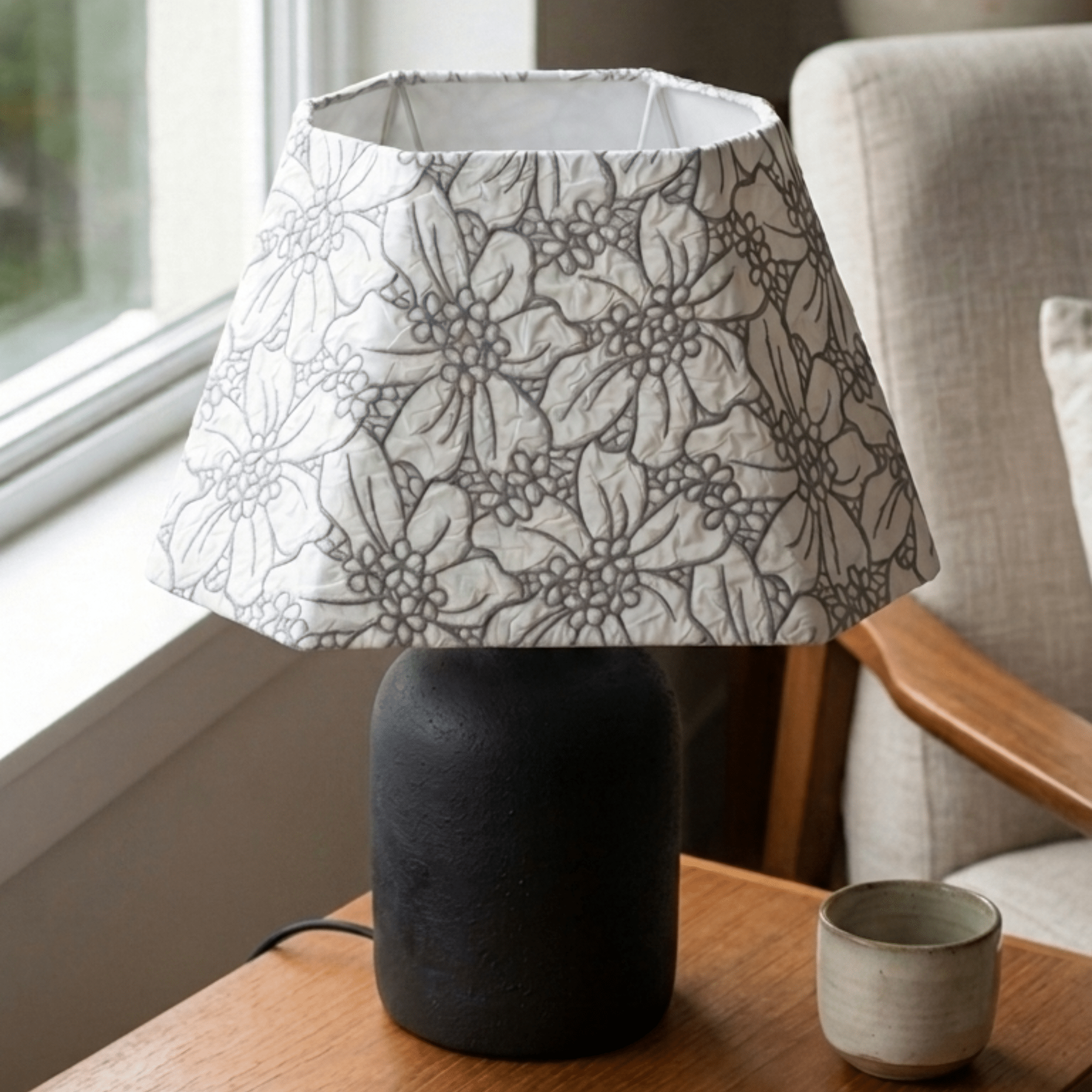 Rectangular Slate Lampshade – Grey Fabric Table Lampshade for Living Room & Bedroom - Rhaa - 