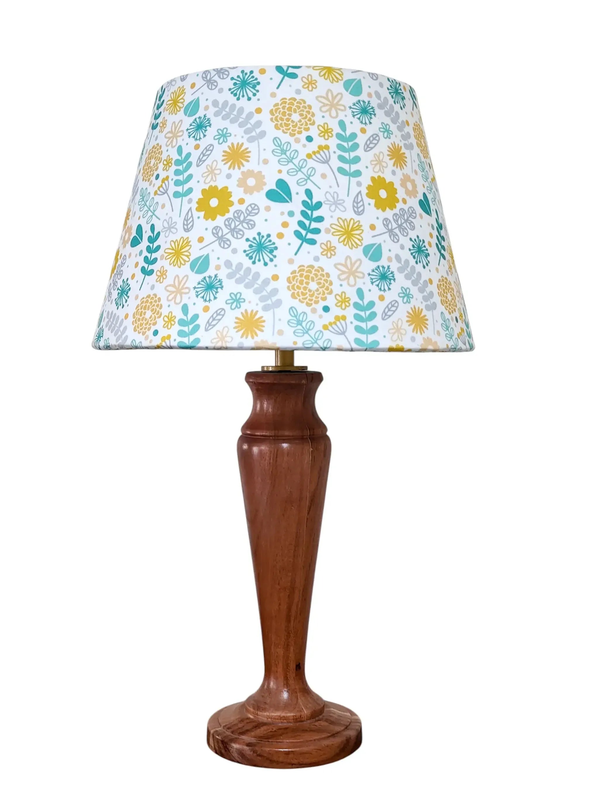 Fern Premium Wooden Table Lamp – Handcrafted Wood Base with Floral Cotton Linen Shade - Rhaa