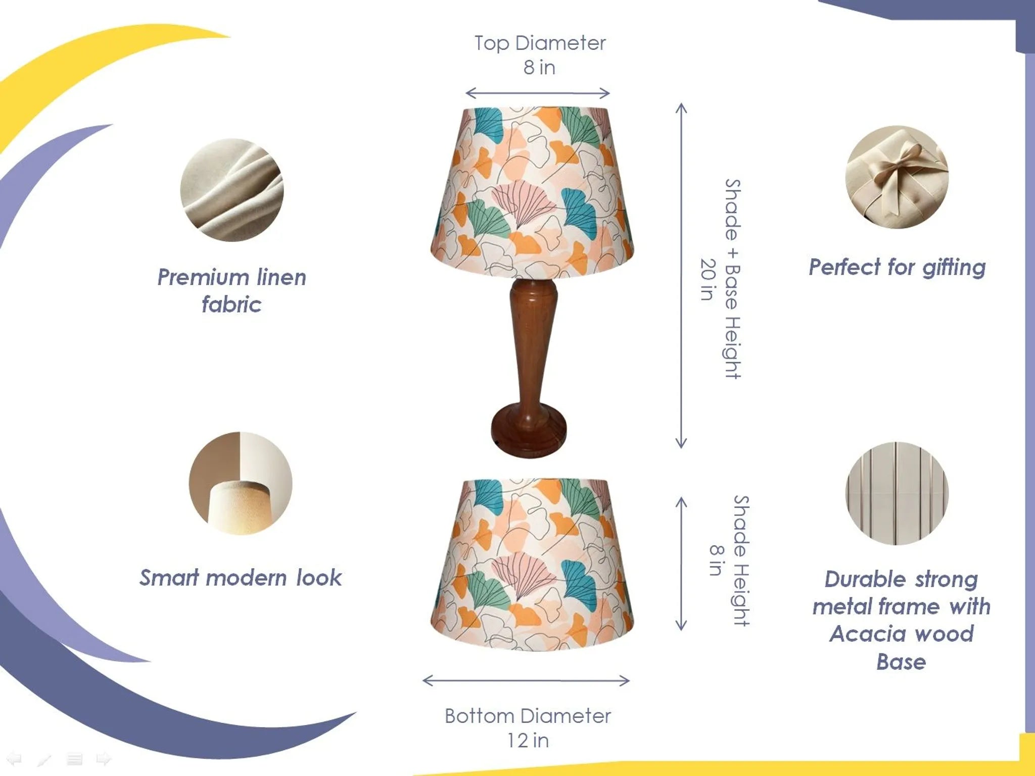 Ginkgo Premium Wooden Table Lamp with Cotton Linen Fabric Shade - Rhaa