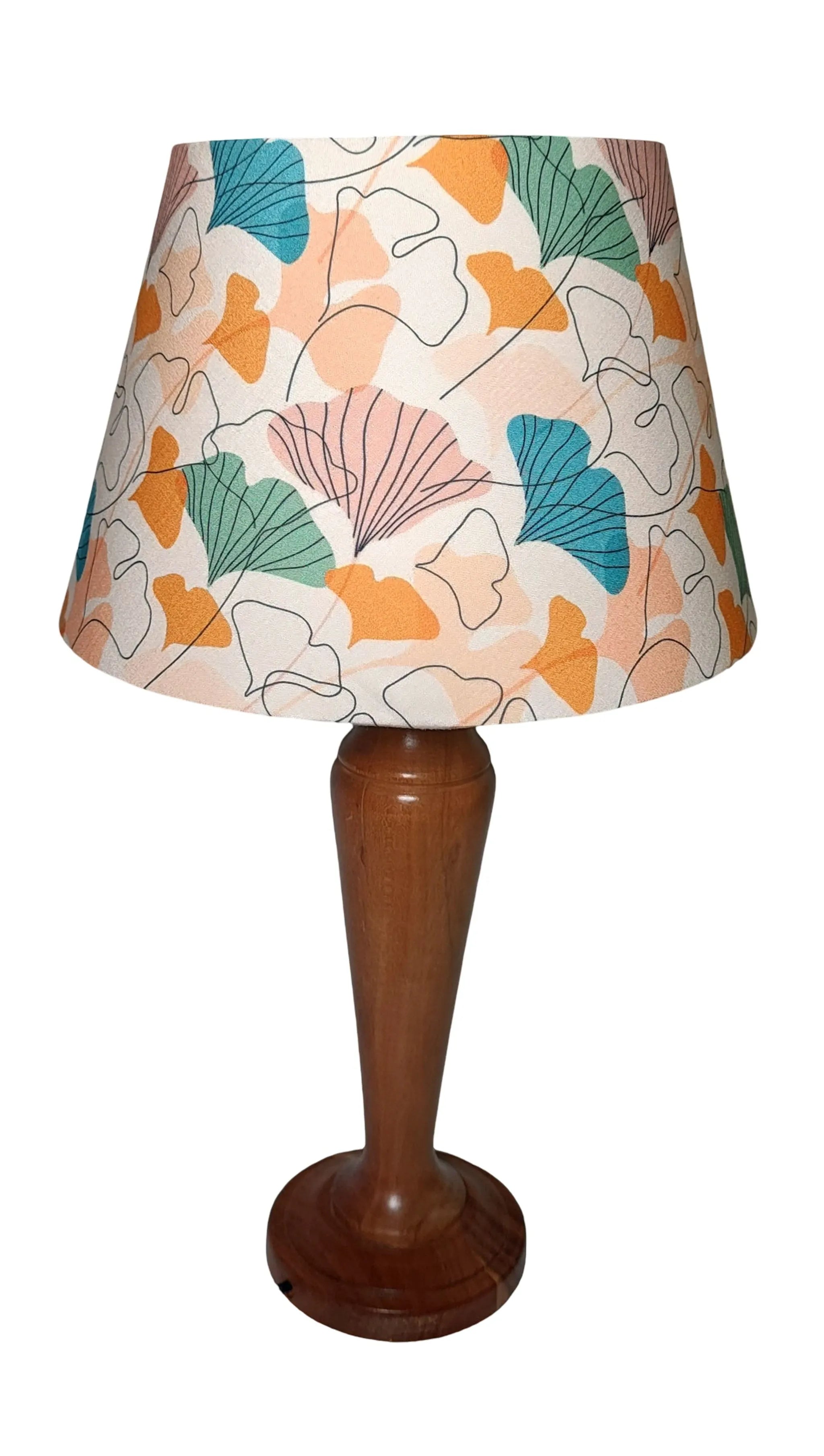 Ginkgo Premium Wooden Table Lamp with Cotton Linen Fabric Shade - Rhaa