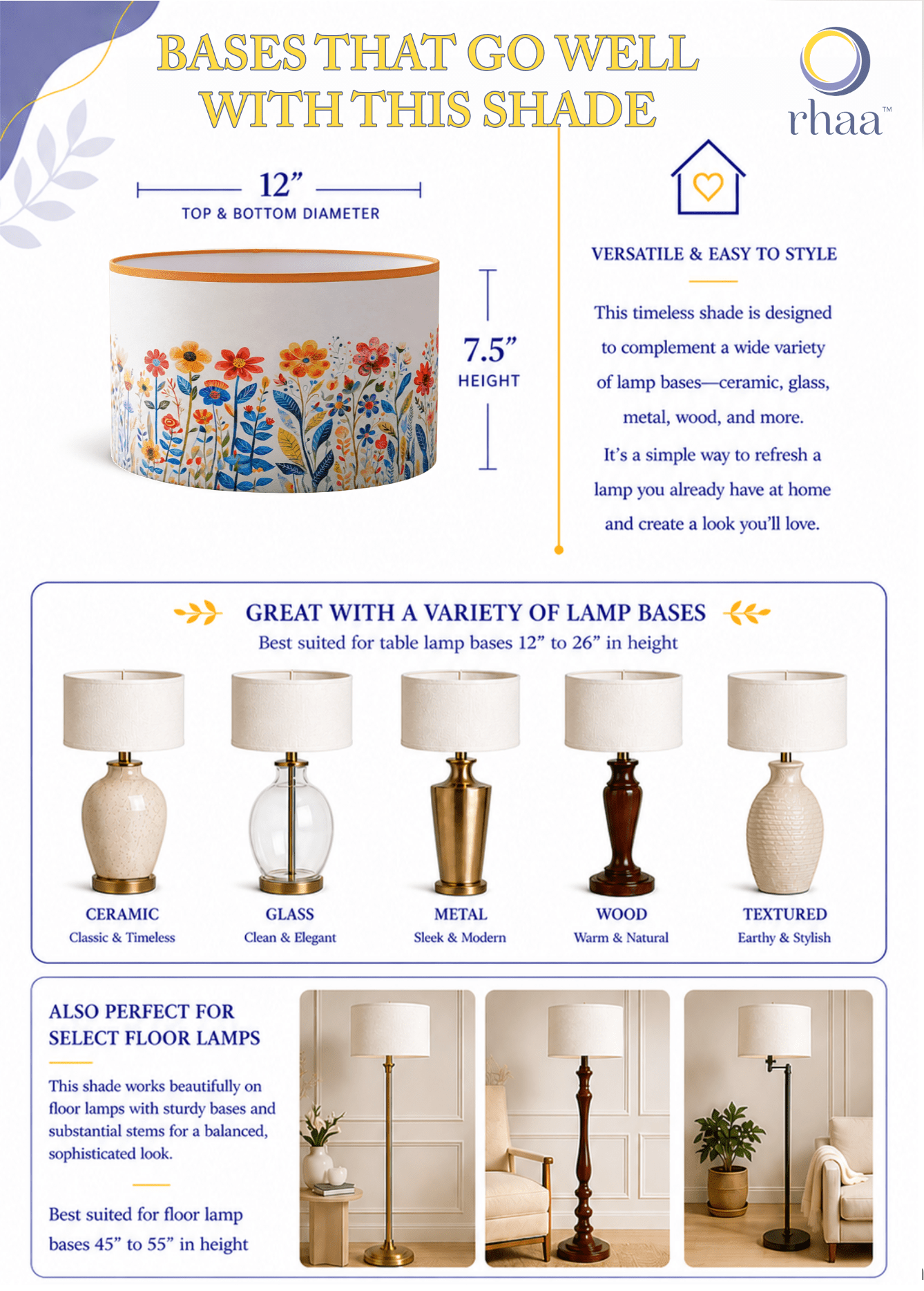 SunKiss Lampshade – Floral Designer Lampshade for Warm, Joyful Spaces - Rhaa - 